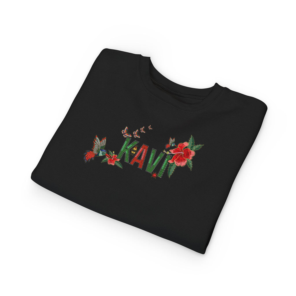 Toddler Sweatshirt — Colorful Floral Name Crewneck (Custom Kavi)