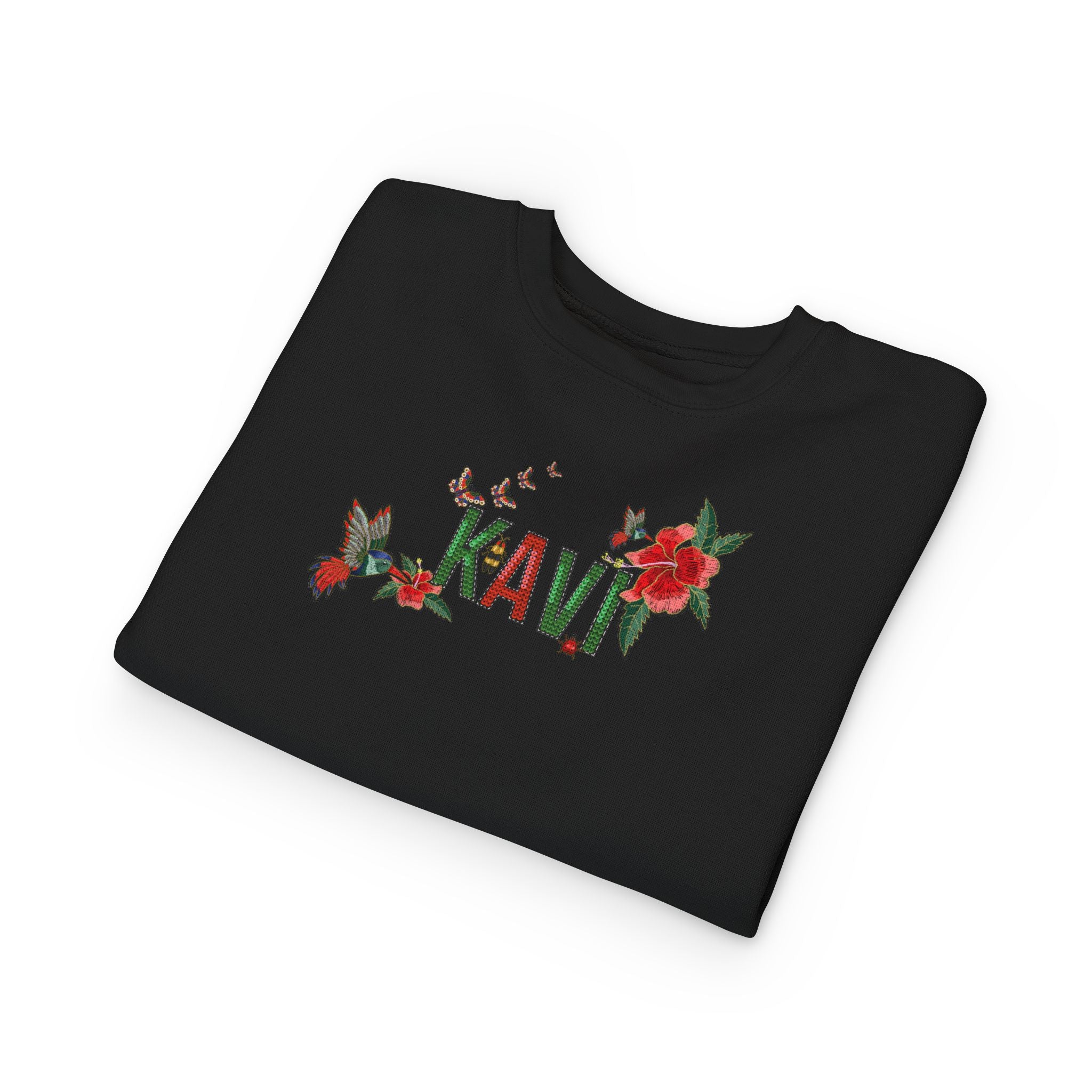Toddler Sweatshirt — Colorful Floral Name Crewneck (Custom Kavi)