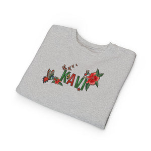 Toddler Sweatshirt — Colorful Floral Name Crewneck (Custom Kavi)