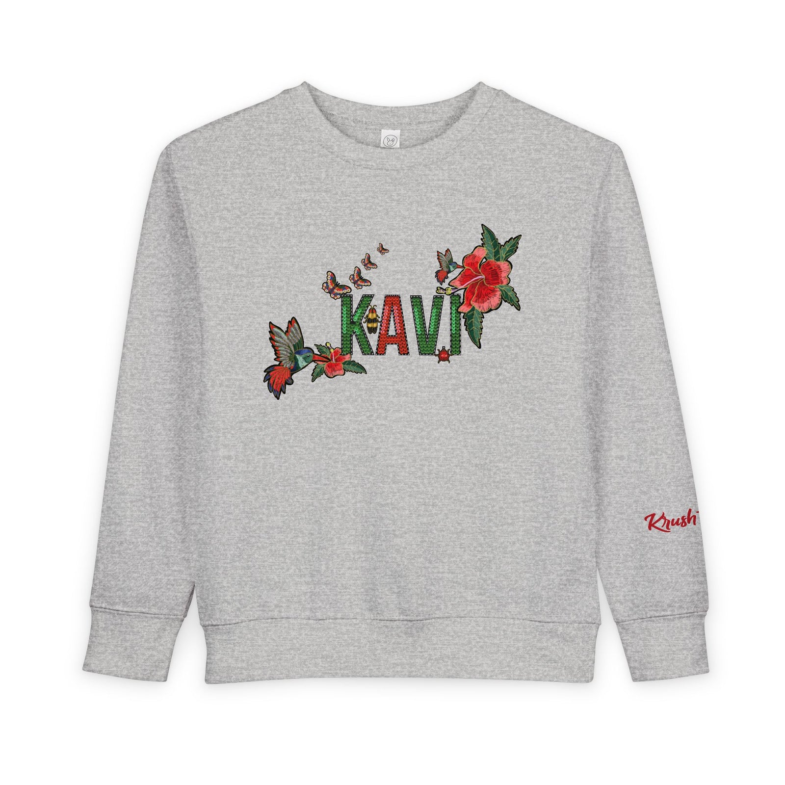 Toddler Sweatshirt — Colorful Floral Name Crewneck (Custom Kavi)