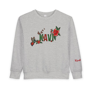 Toddler Sweatshirt — Colorful Floral Name Crewneck (Custom Kavi)