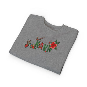 Toddler Sweatshirt — Colorful Floral Name Crewneck (Custom Kavi)