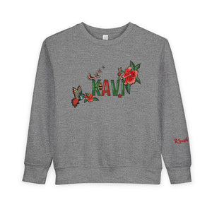 Toddler Sweatshirt — Colorful Floral Name Crewneck (Custom Kavi)
