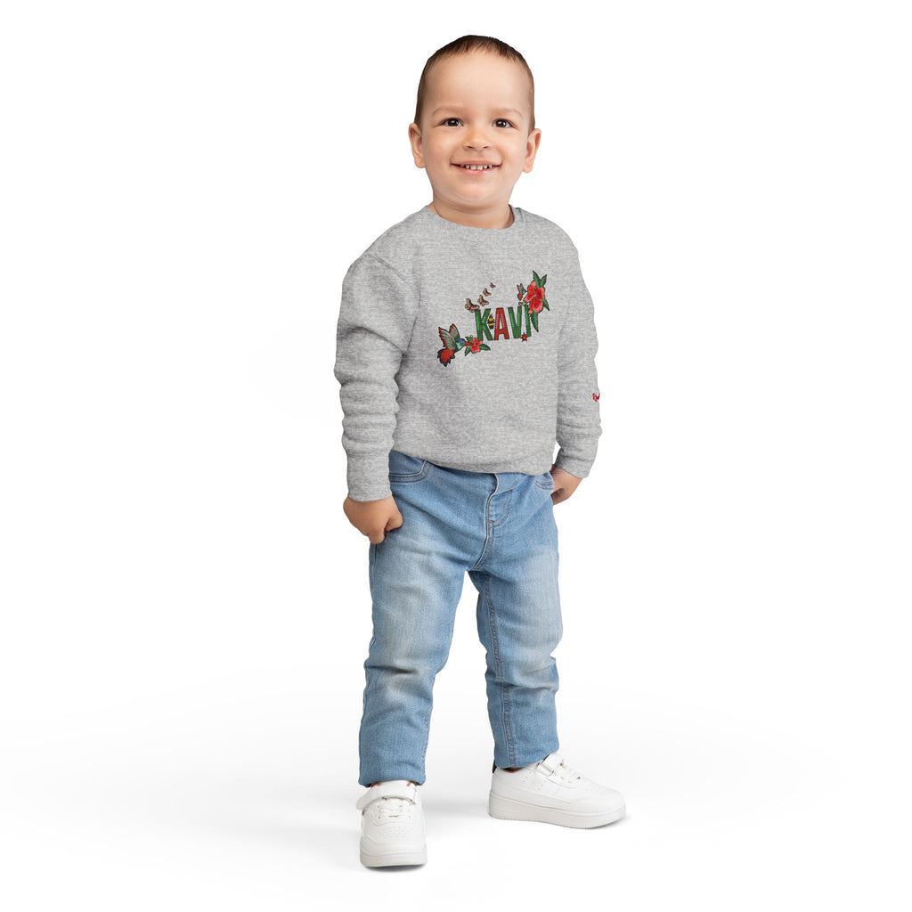 Toddler Sweatshirt — Colorful Floral Name Crewneck (Custom Kavi)