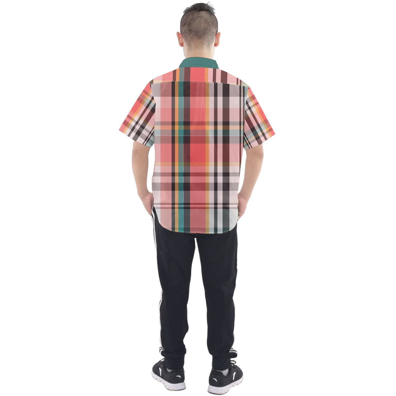 Pink Plaid Men's Short Sleeve Shirt