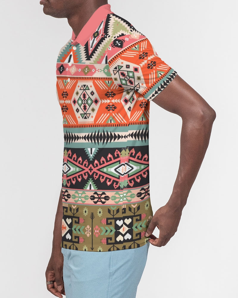 Pink Aztec Men's Slim Fit Short Sleeve Polo